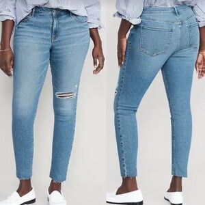 Old Navy Jeans Women 16 Tall Blue Rockstar Super-Skinny Ripped Cut-Off Jeans